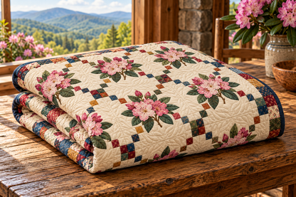 West Virginia Rhododendron Chain TD251026536 Quilt Blanket - folded mockup