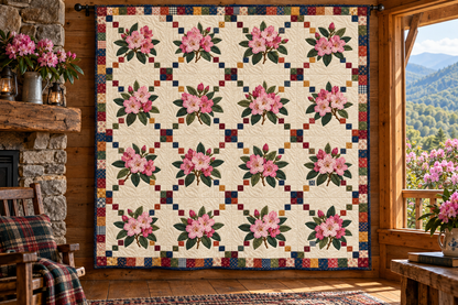 West Virginia Rhododendron Chain TD251026536 Quilt Blanket - hanging mockup