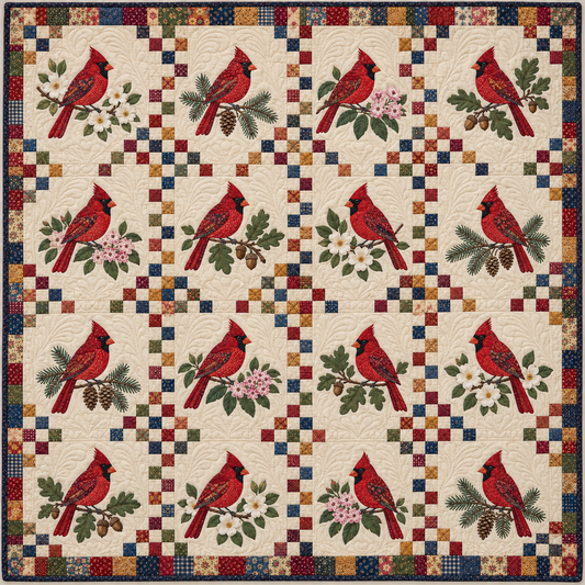 West Virginia Cardinal Chain Quilt Blanket