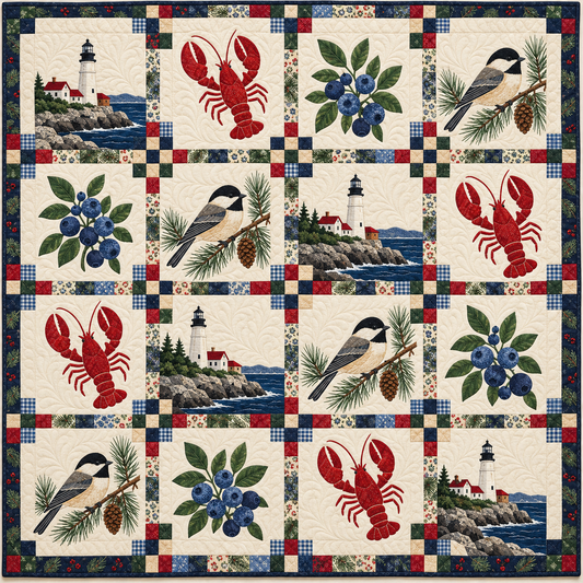 Maine Lighthouse and Wild Blueberry TD261026138 Quilt Blanket