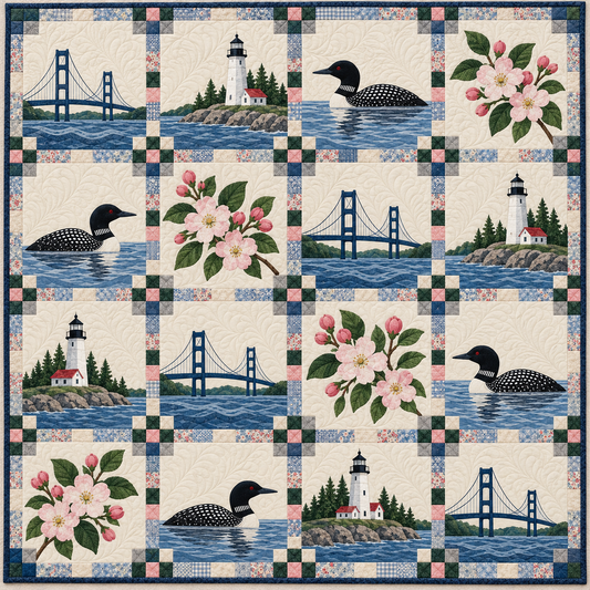 Michigan Great Lakes Lighthouse Trail TD261026144 Quilt Blanket