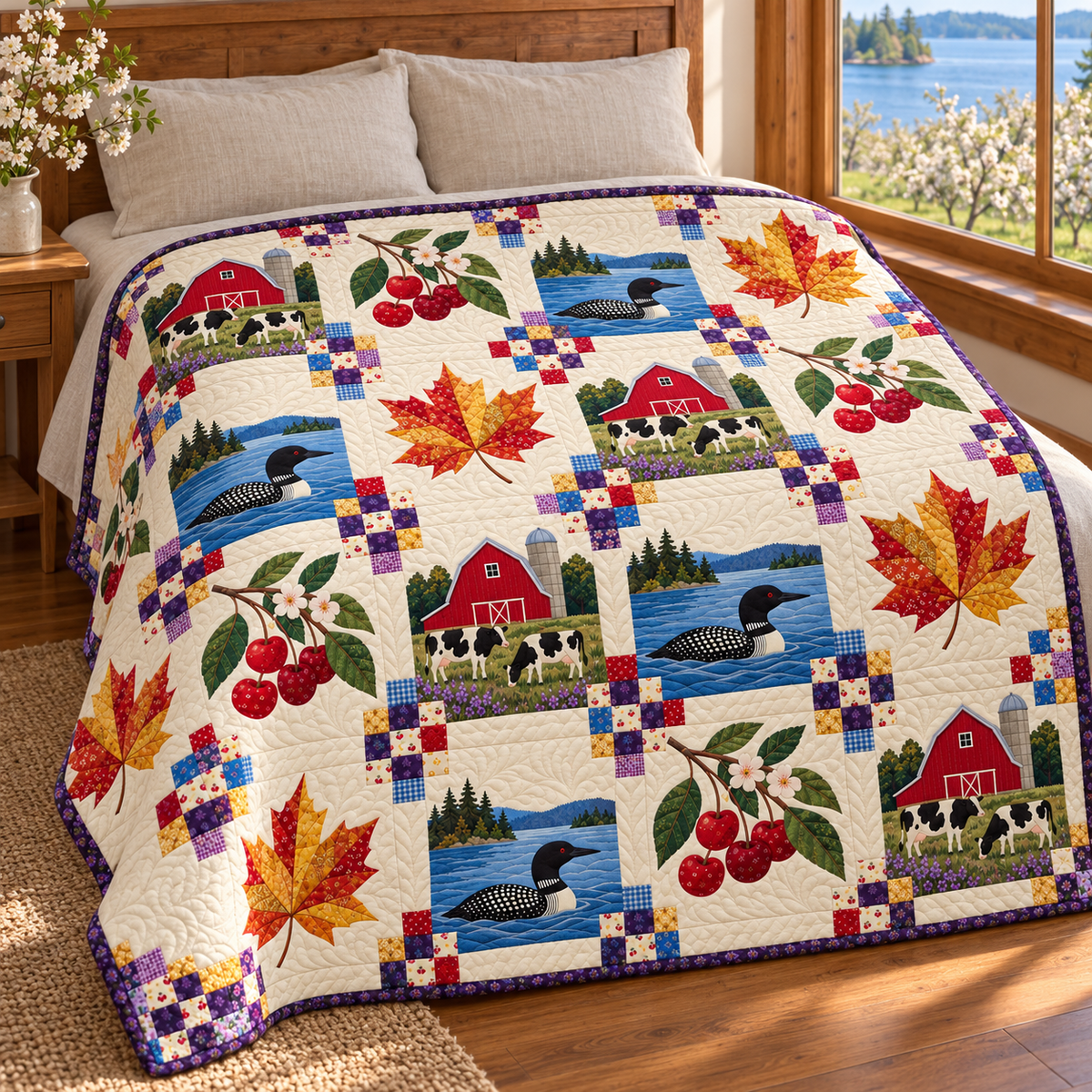 Wisconsin Dairyland Lakes and Orchards TD261026198 Quilt Blanket - bed mockup
