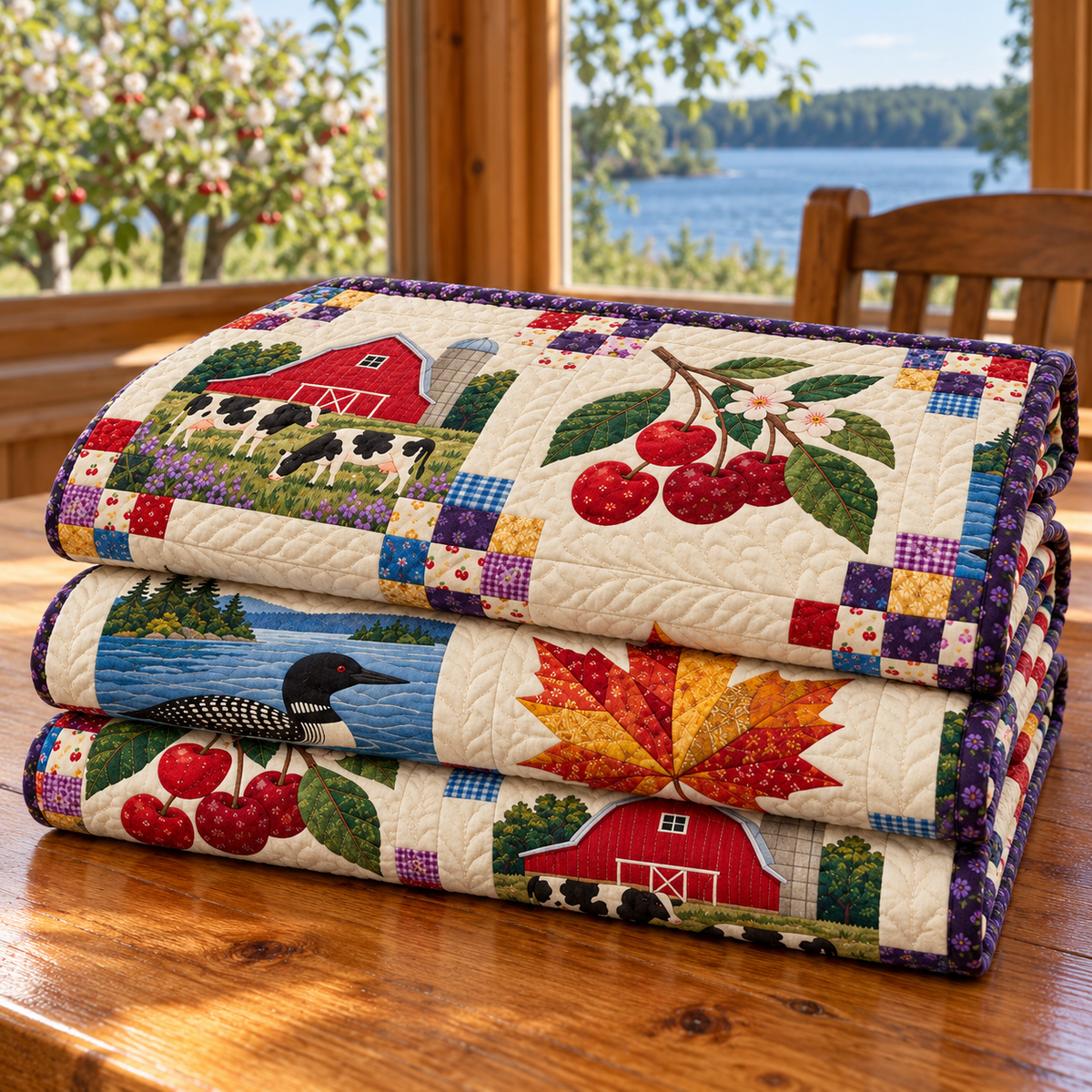Wisconsin Dairyland Lakes and Orchards TD261026198 Quilt Blanket - folded mockup