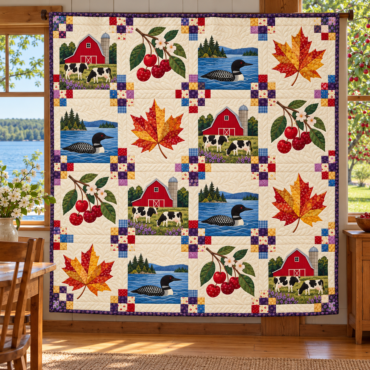 Wisconsin Dairyland Lakes and Orchards TD261026198 Quilt Blanket - hanging mockup