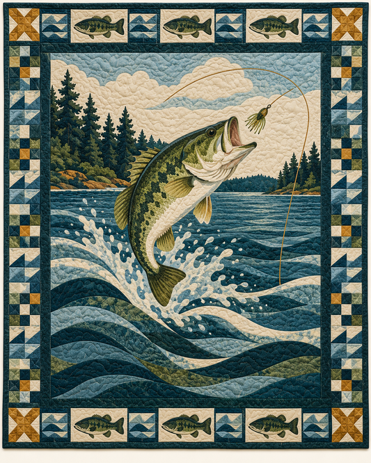 Alabama Bass Fishing Quilt Blanket