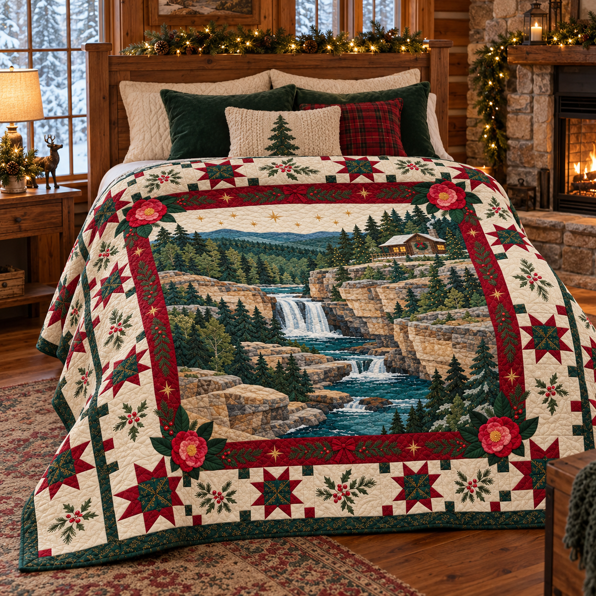 Camellia Christmas Canyon TD271026001 Quilt Blanket — bed mockup