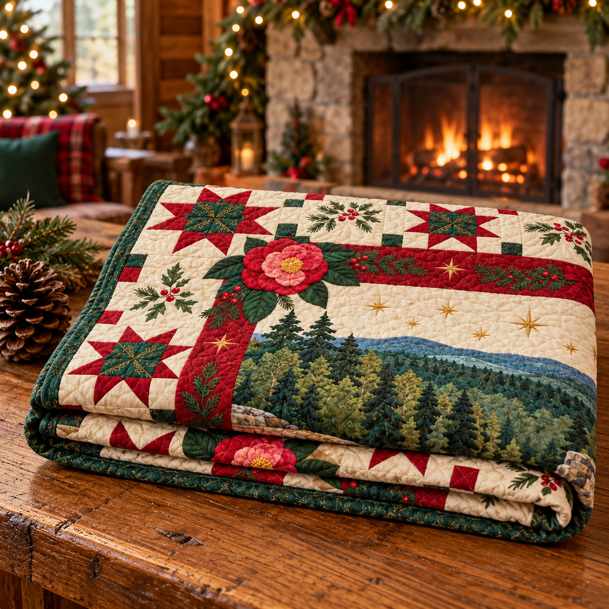 Camellia Christmas Canyon TD271026001 Quilt Blanket — folded mockup