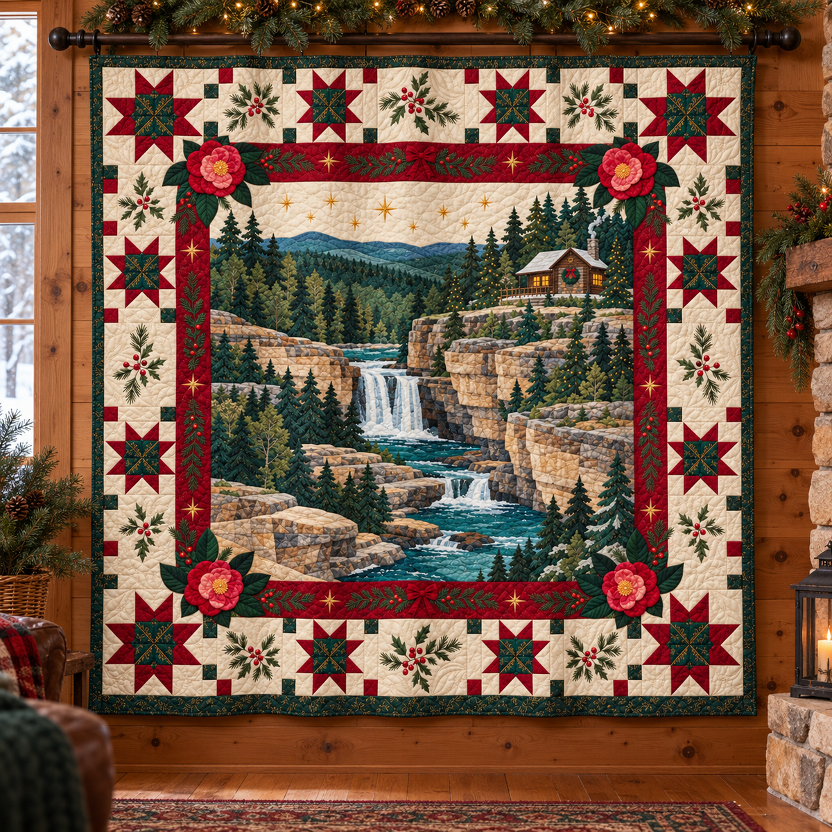 Camellia Christmas Canyon TD271026001 Quilt Blanket — hanging mockup