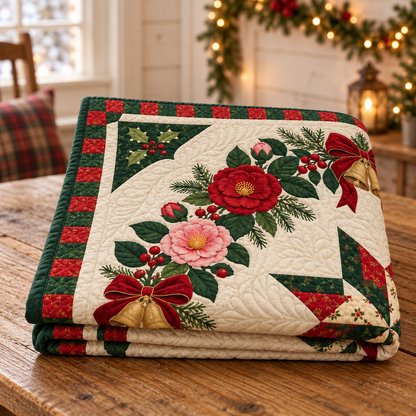 Camellia Christmas Wreath TD271026002 Quilt Blanket — folded mockup