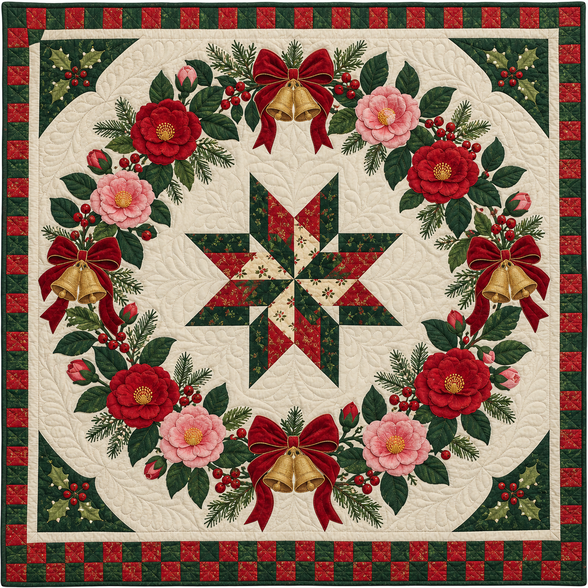 Camellia Christmas Wreath TD271026002 Quilt Blanket — original design