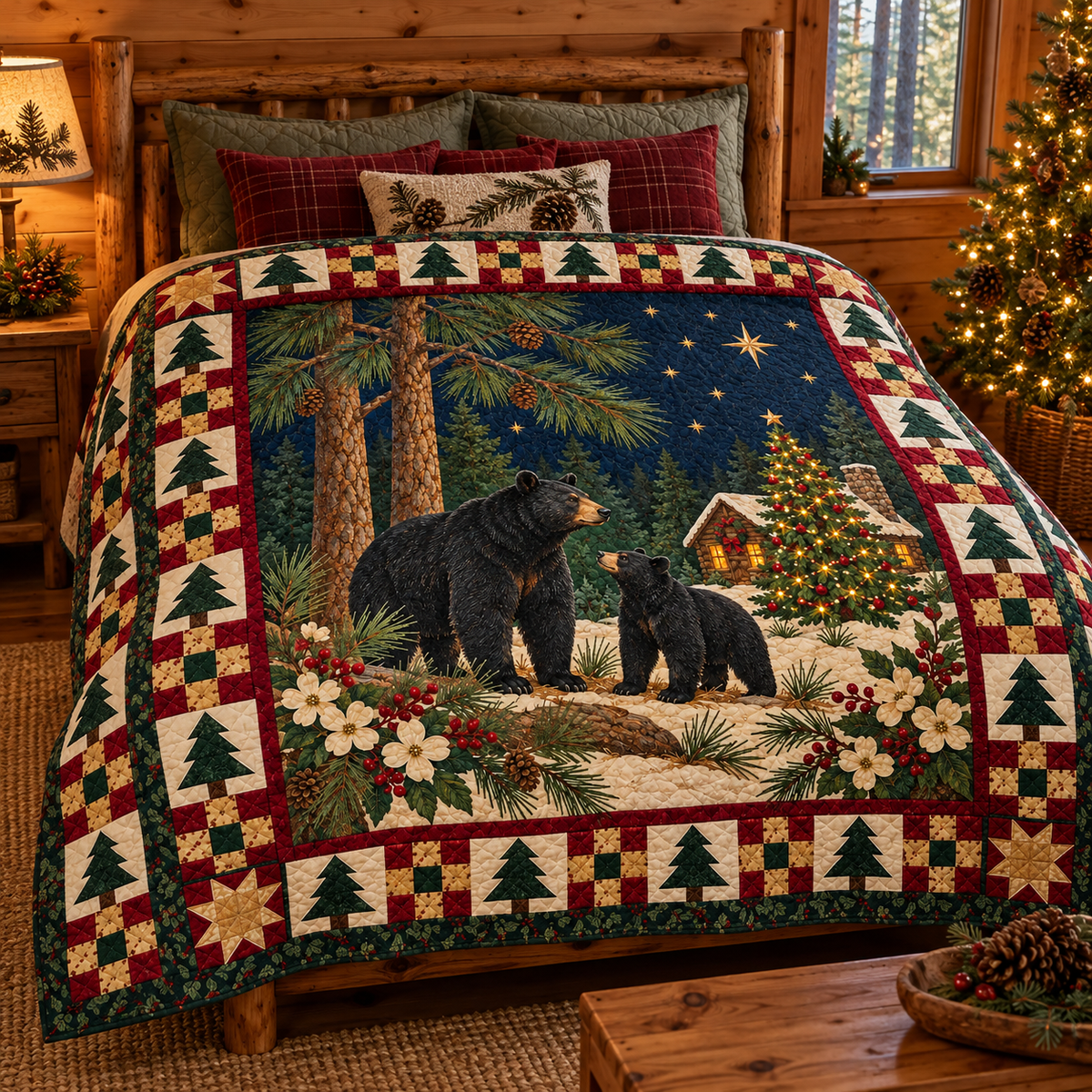 Longleaf Bears Christmas Eve TD271026003 Quilt Blanket — bed mockup