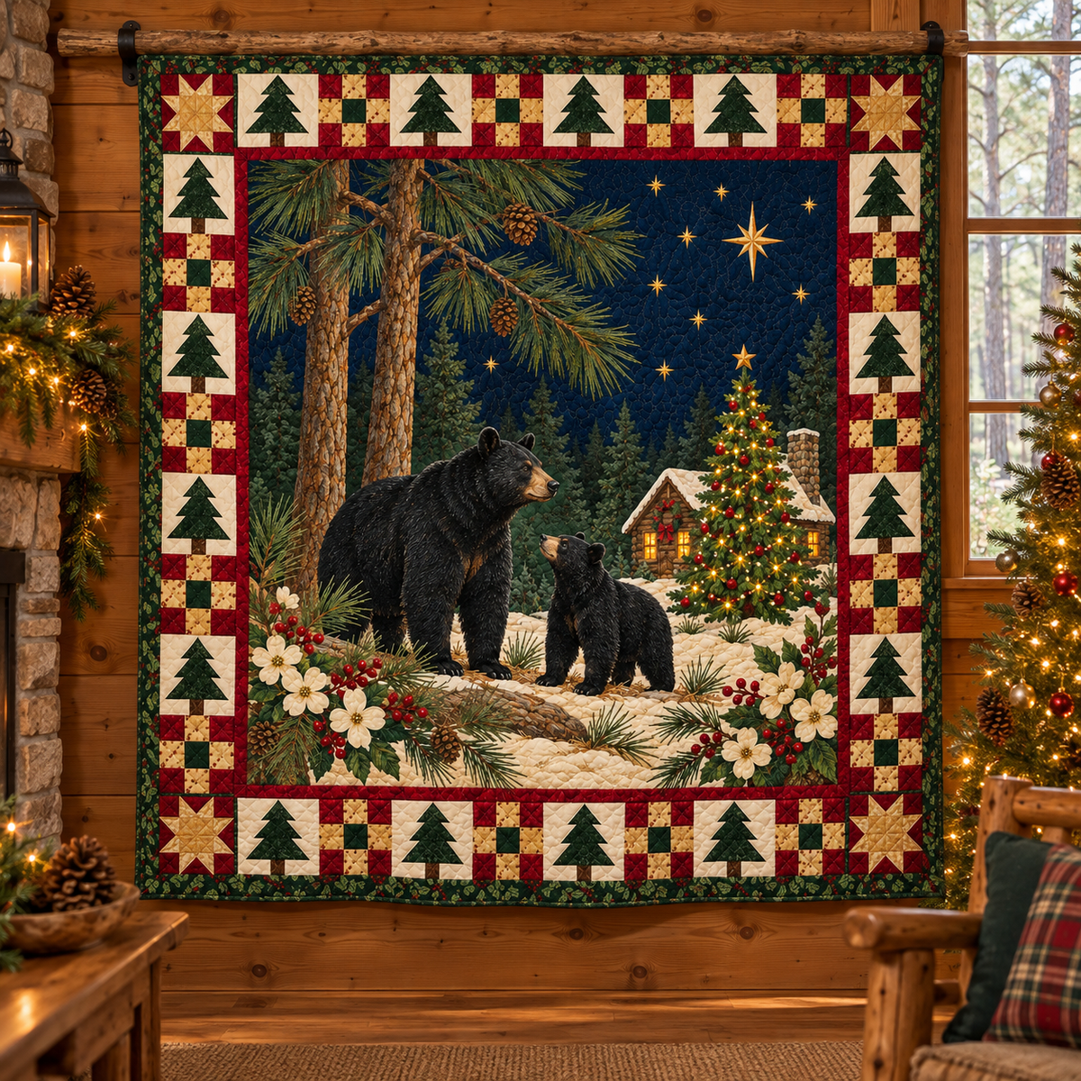 Longleaf Bears Christmas Eve TD271026003 Quilt Blanket — hanging mockup