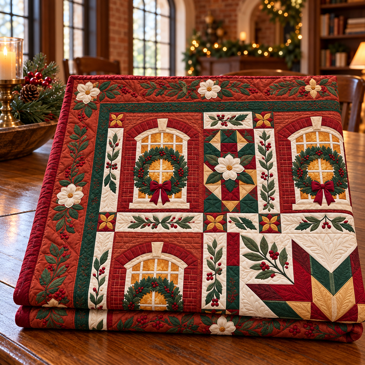 Tuskegee Christmas Windows TD271026004 Quilt Blanket — folded mockup