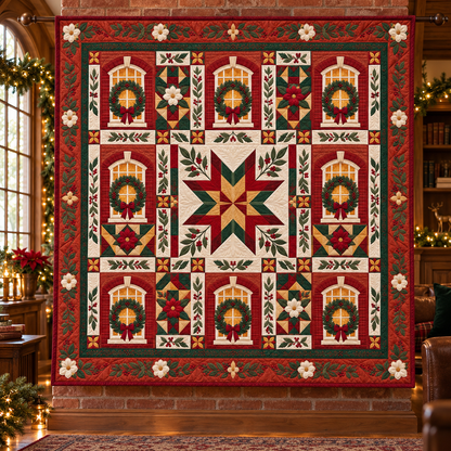 Tuskegee Christmas Windows TD271026004 Quilt Blanket — hanging mockup
