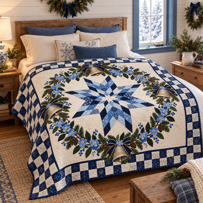 Forget-Me-Not Christmas Bells TD271026007 Quilt Blanket — bed mockup