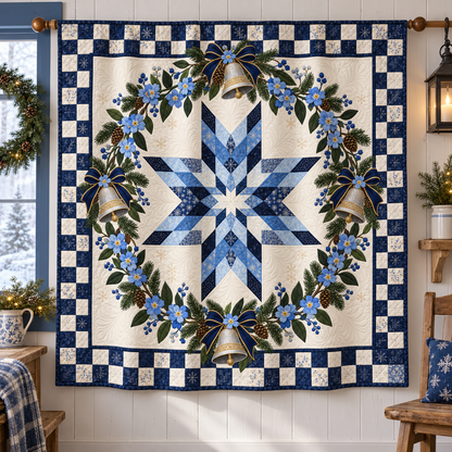 Forget-Me-Not Christmas Bells TD271026007 Quilt Blanket — hanging mockup