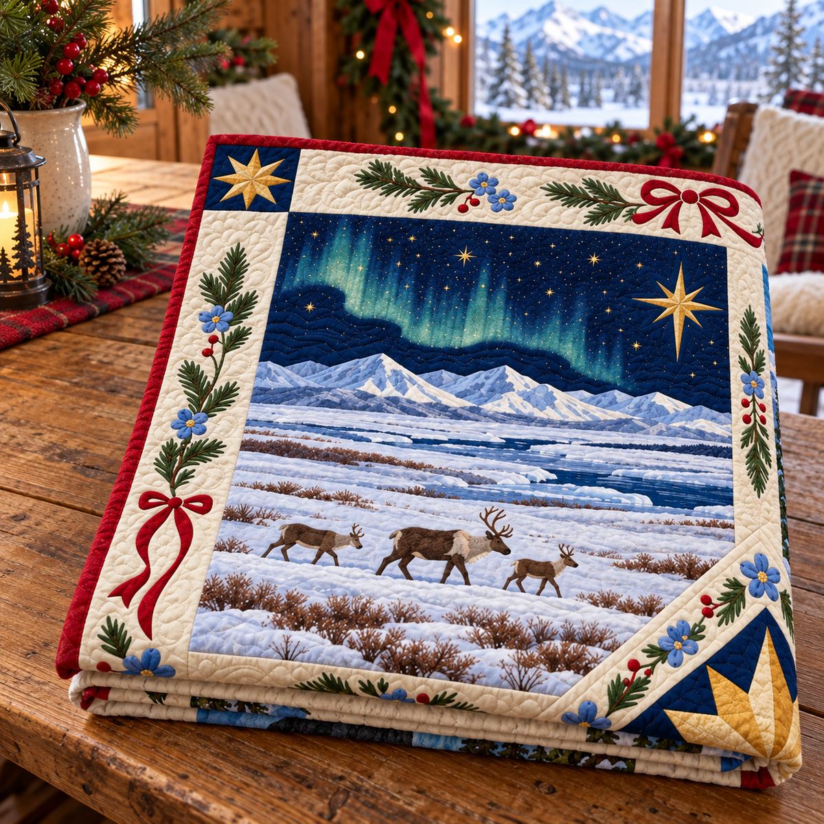 Last Frontier Christmas Windows TD271026010 Quilt Blanket — folded mockup
