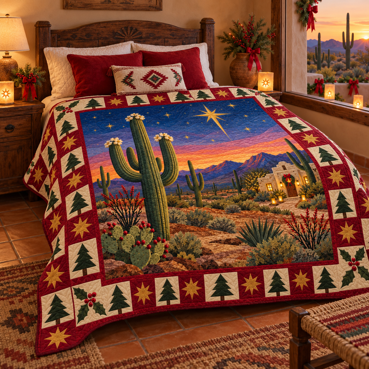 Sonoran Blossom Christmas Eve TD271026011 Quilt Blanket — bed mockup