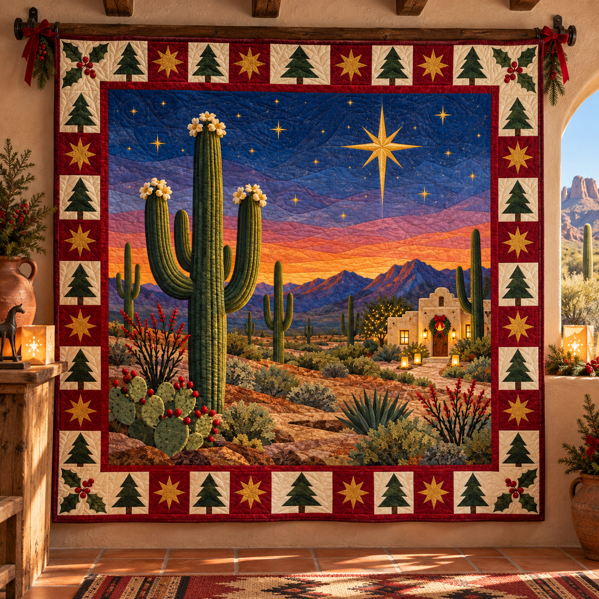 Sonoran Blossom Christmas Eve TD271026011 Quilt Blanket — hanging mockup