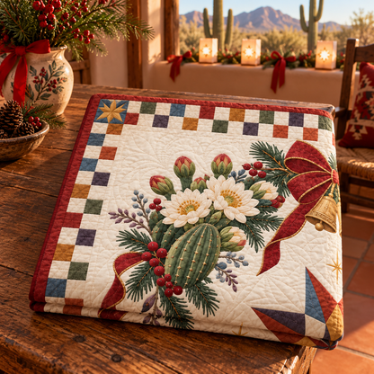 Saguaro blossom Christmas Wreath TD271026012 Quilt Blanket — folded mockup
