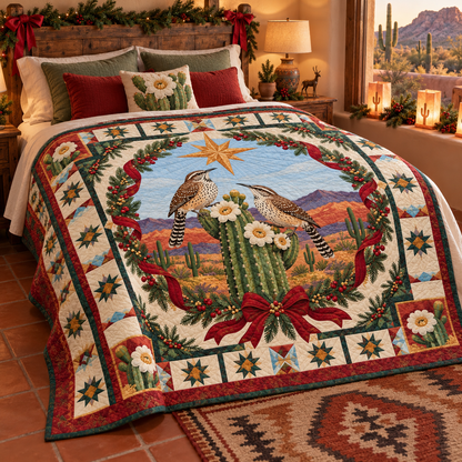 Sonoran Wren Song Christmas Star TD271026013 Quilt Blanket — bed mockup
