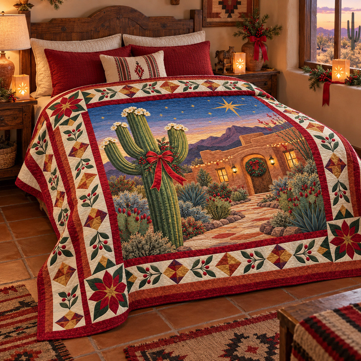 Desert Pathways Christmas Homecoming TD271026014 Quilt Blanket — bed mockup