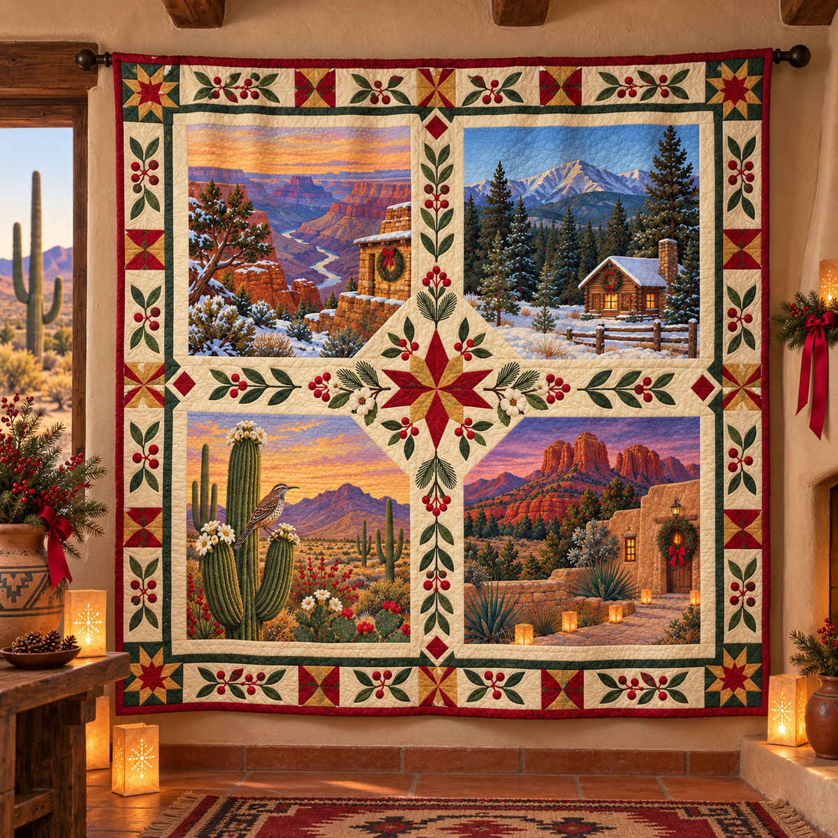 Arizona Christmas Windows TD271026015 Quilt Blanket — hanging mockup