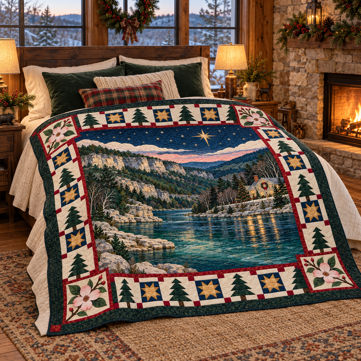 Buffalo Bluff Blossom Christmas Eve TD271026016 Quilt Blanket — bed mockup
