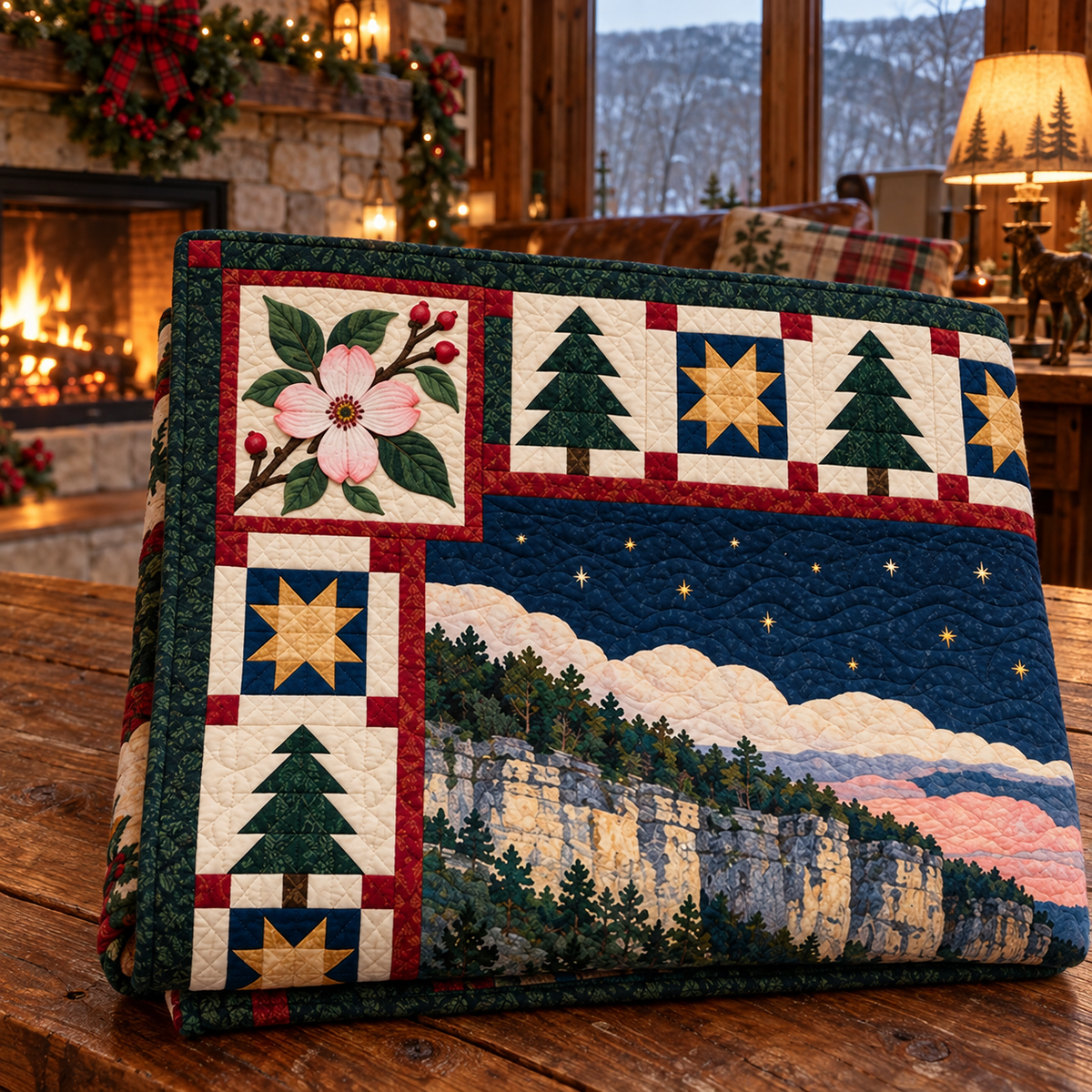 Buffalo Bluff Blossom Christmas Eve TD271026016 Quilt Blanket — folded mockup