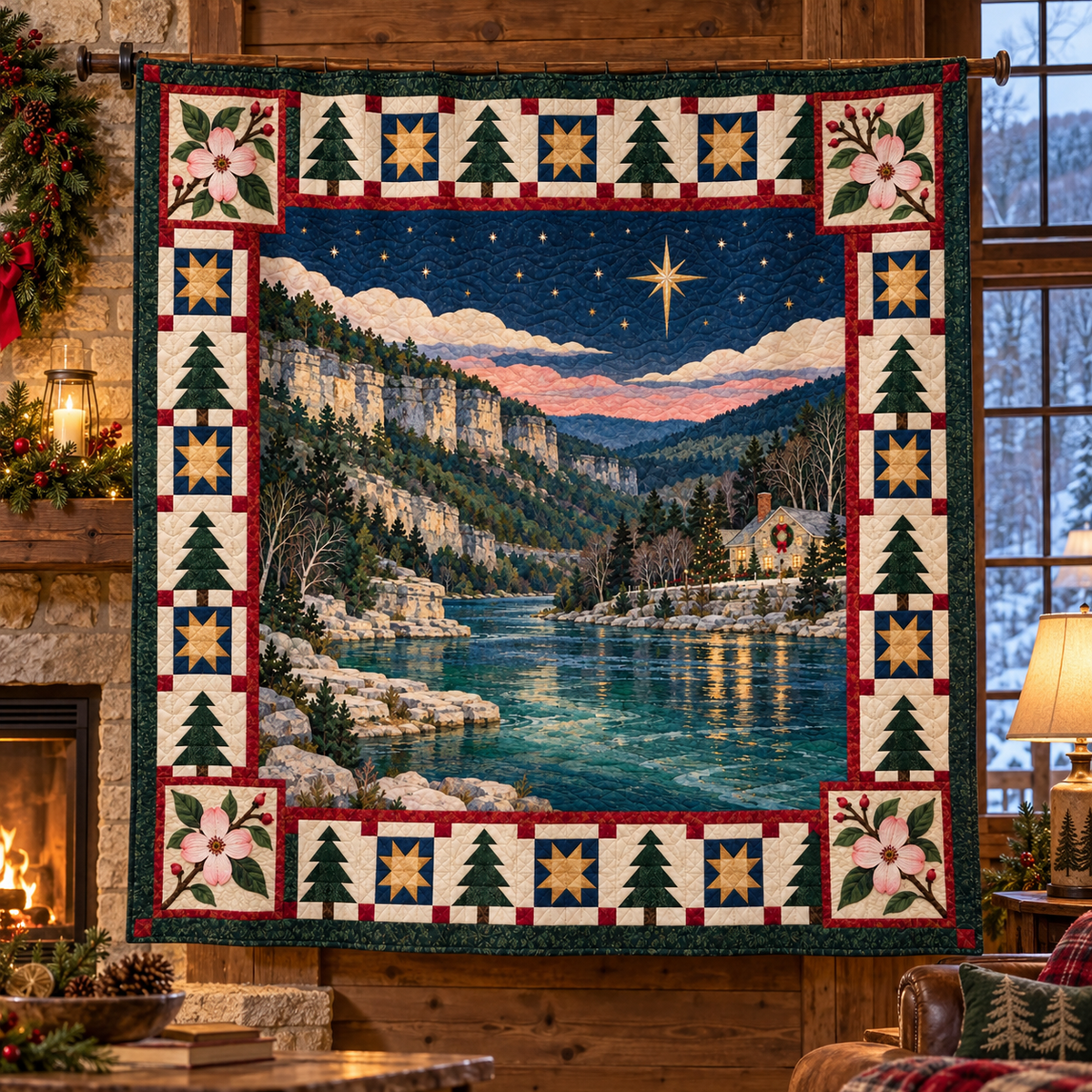 Buffalo Bluff Blossom Christmas Eve TD271026016 Quilt Blanket — hanging mockup