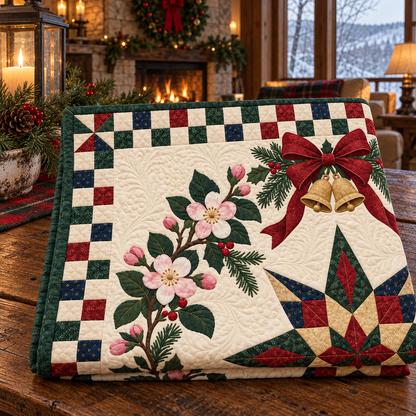 Apple blossom Christmas Wreath TD271026017 Quilt Blanket — folded mockup