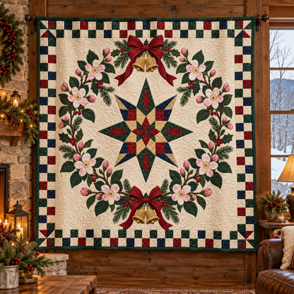 Apple blossom Christmas Wreath TD271026017 Quilt Blanket — hanging mockup