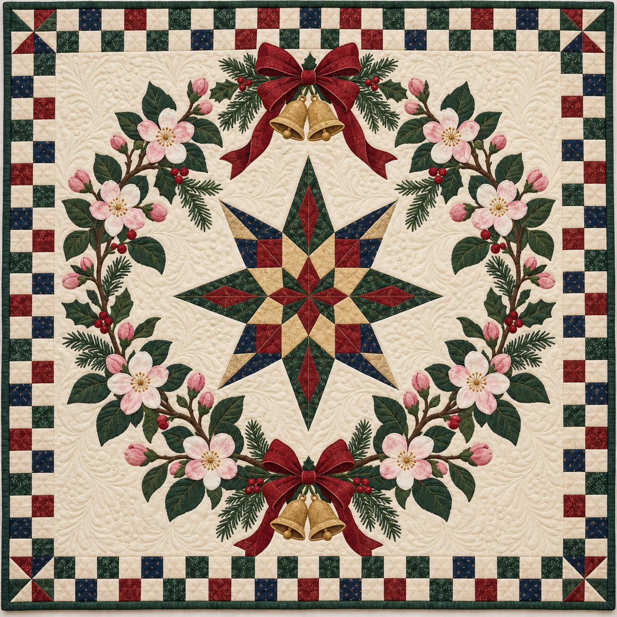 Apple blossom Christmas Wreath TD271026017 Quilt Blanket — original design