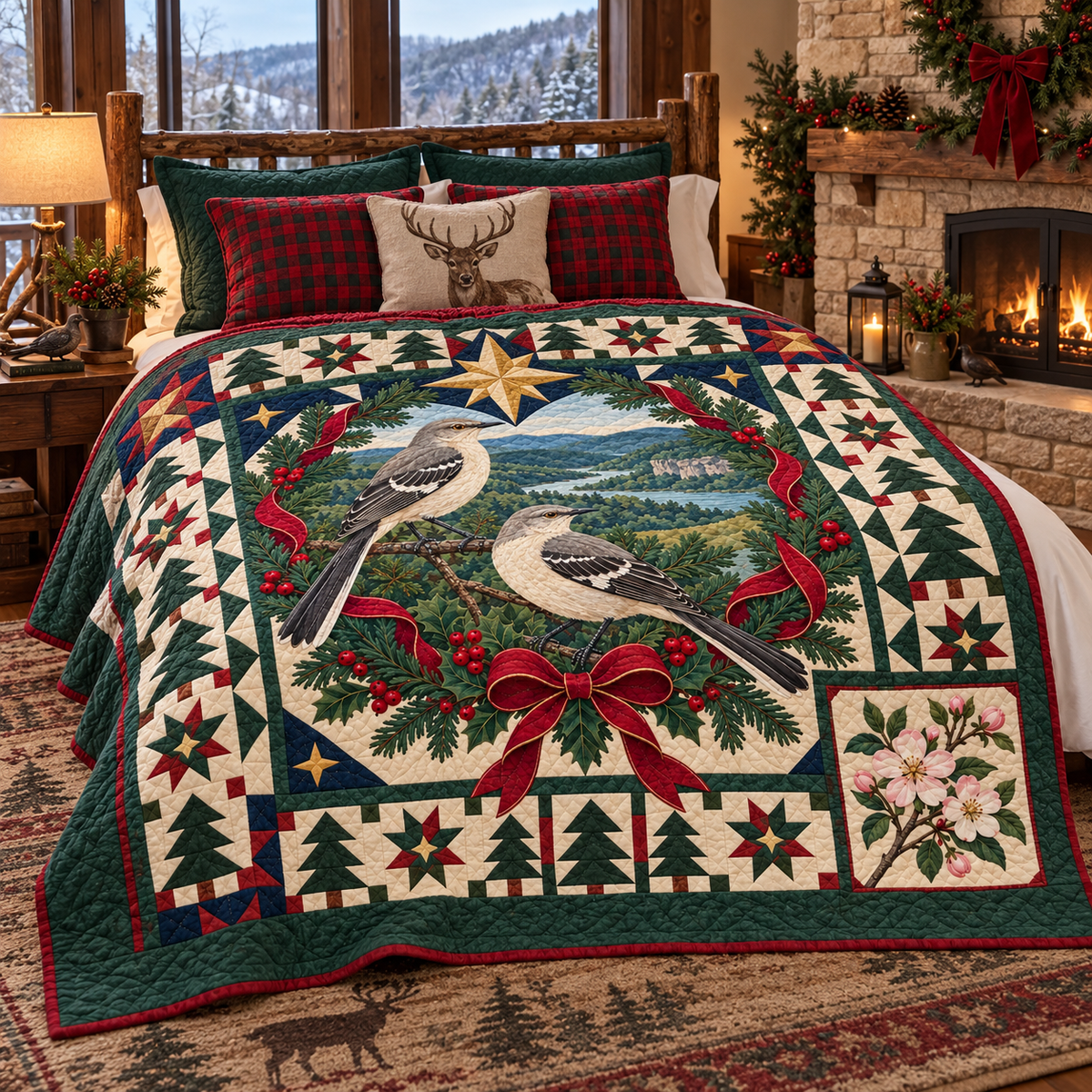 Ozark Morning Song Christmas Star TD271026018 Quilt Blanket — bed mockup