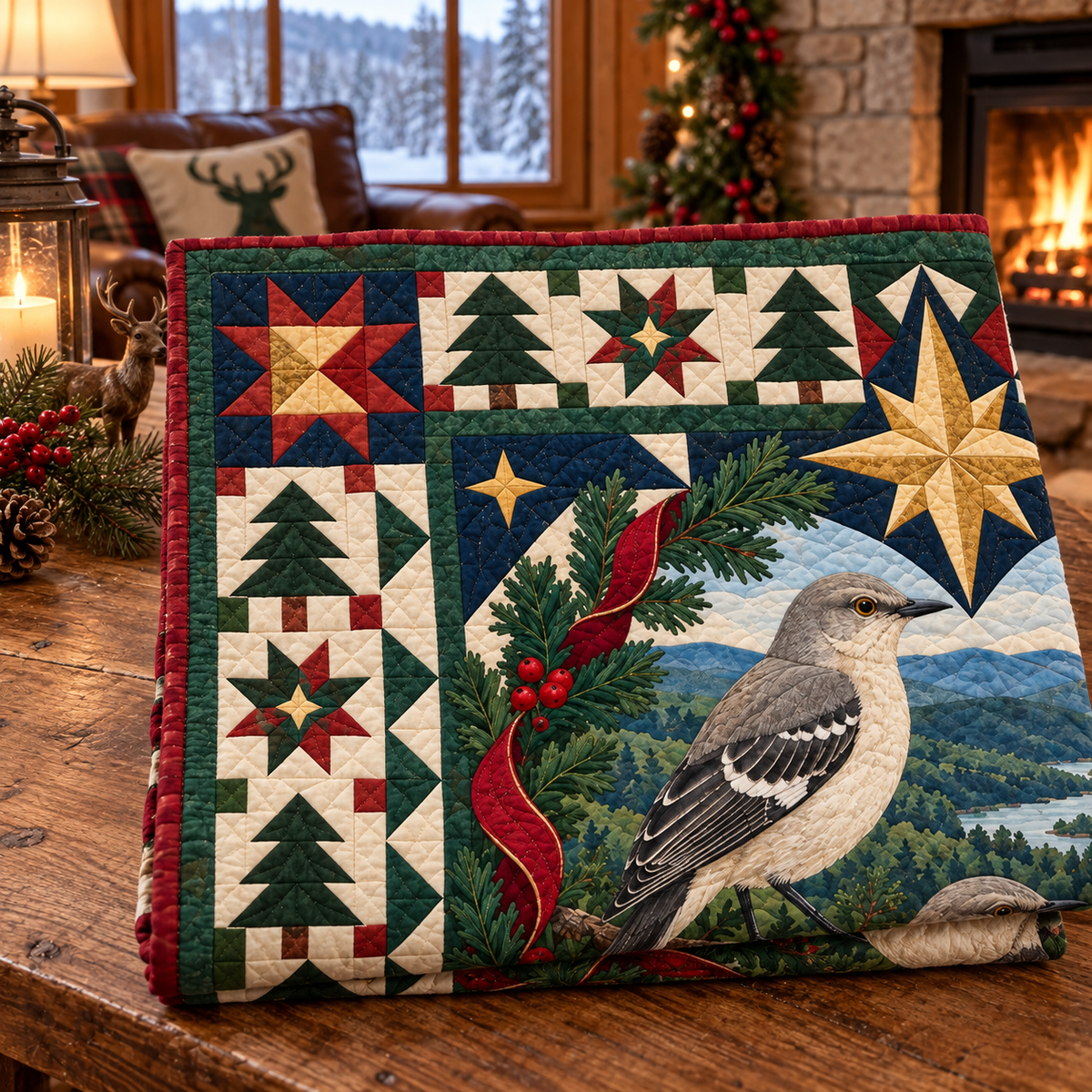 Ozark Morning Song Christmas Star TD271026018 Quilt Blanket — folded mockup