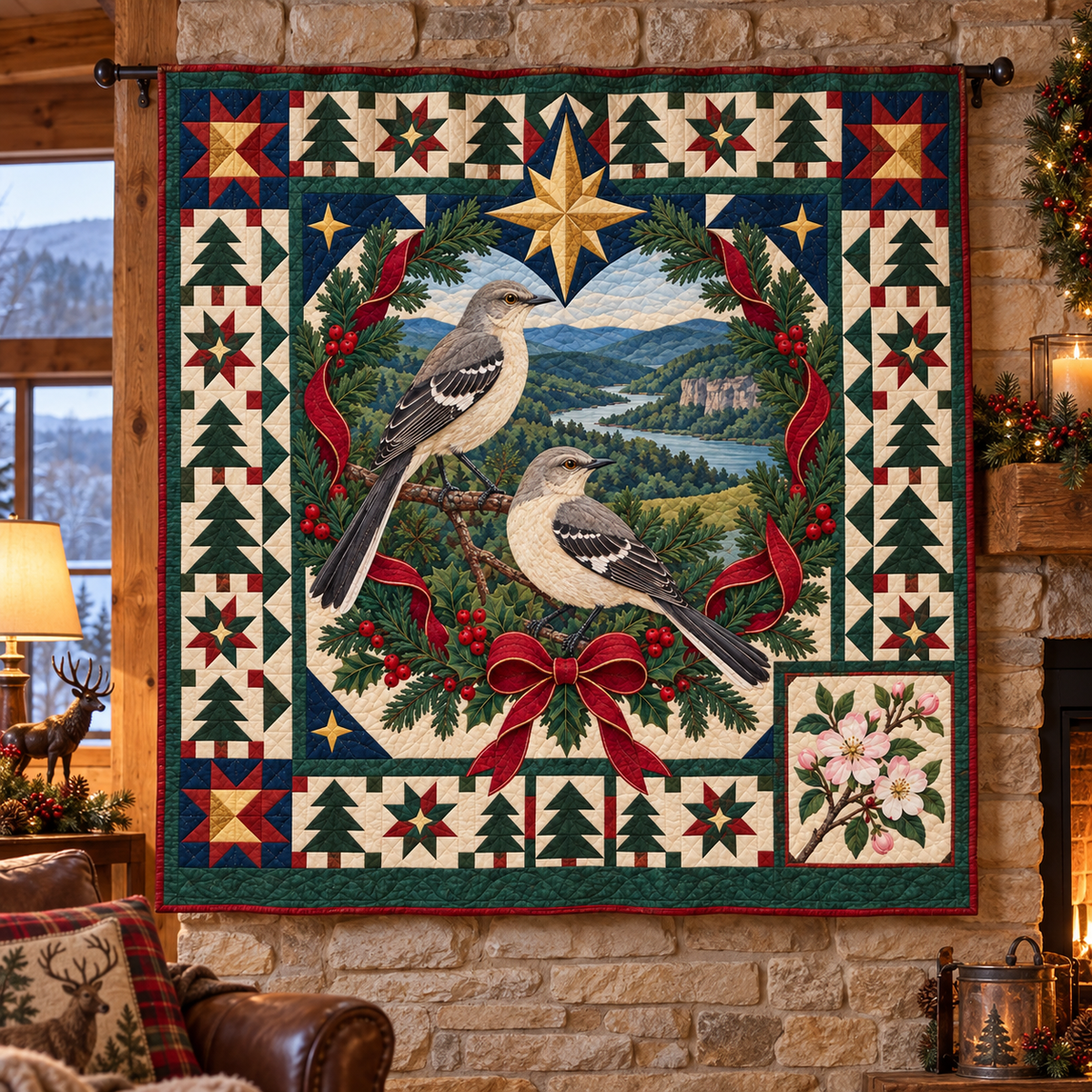Ozark Morning Song Christmas Star TD271026018 Quilt Blanket — hanging mockup