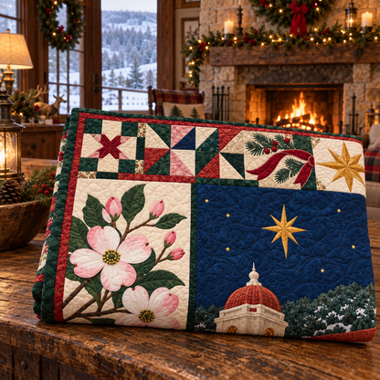Bathhouse Arches Christmas Homecoming TD271026019 Quilt Blanket — folded mockup