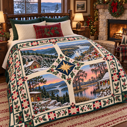 Arkansas Christmas Windows TD271026020 Quilt Blanket — bed mockup