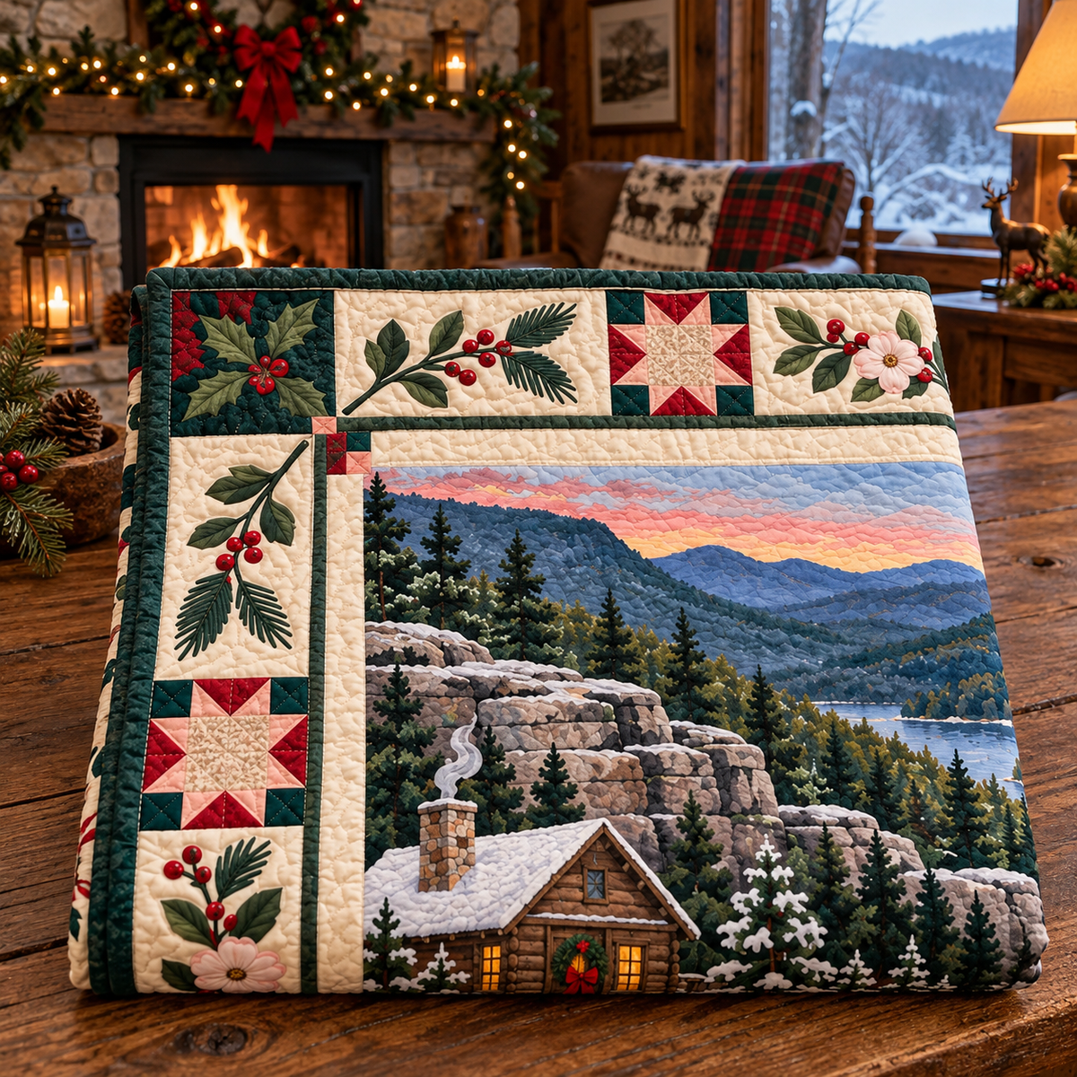 Arkansas Christmas Windows TD271026020 Quilt Blanket — folded mockup