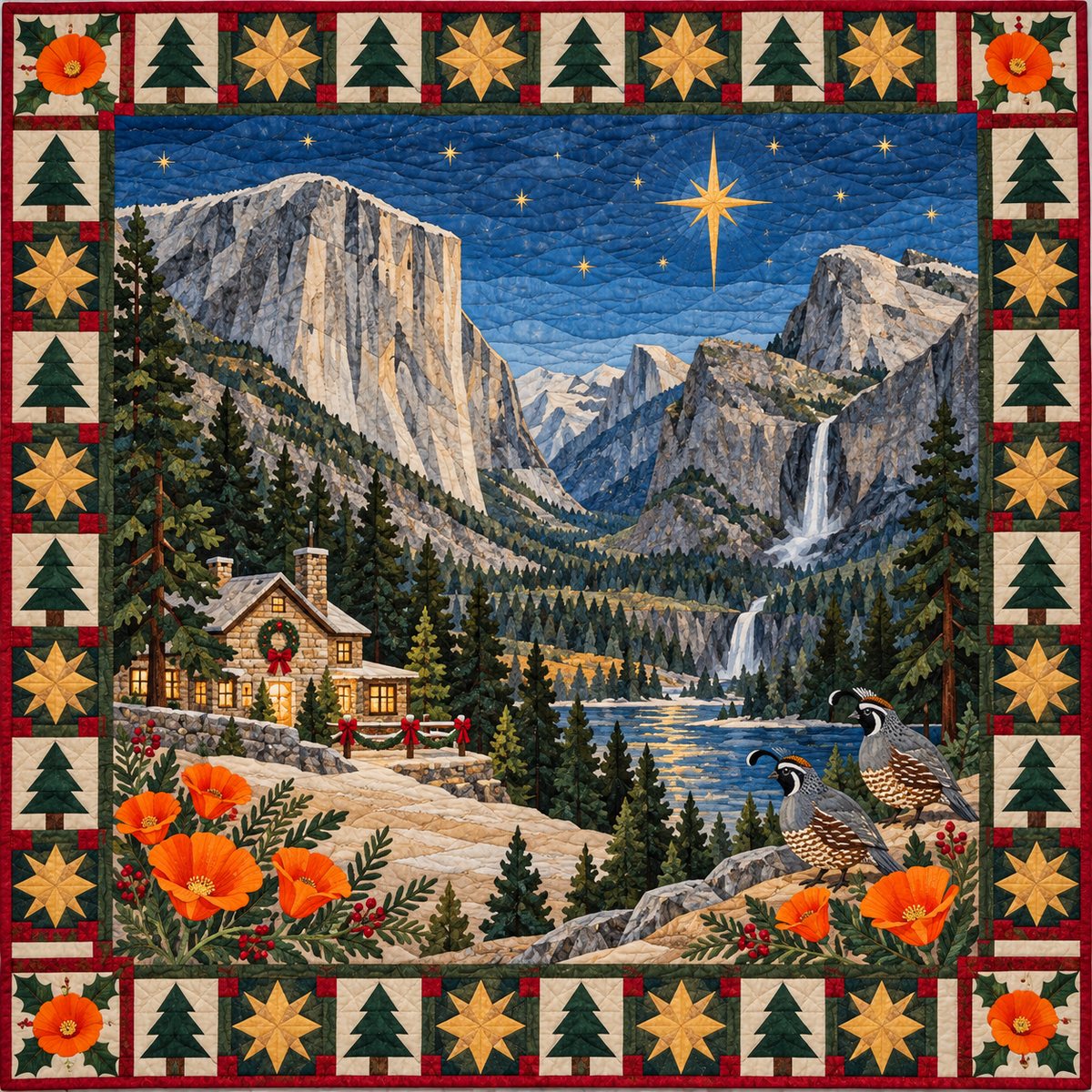 Granite and Golden Poppy Christmas Eve TD271026021 Quilt Blanket — original design