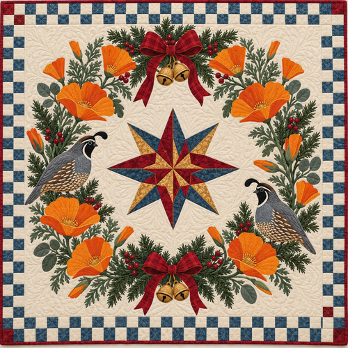 California poppy Christmas Wreath TD271026022 Quilt Blanket — original design