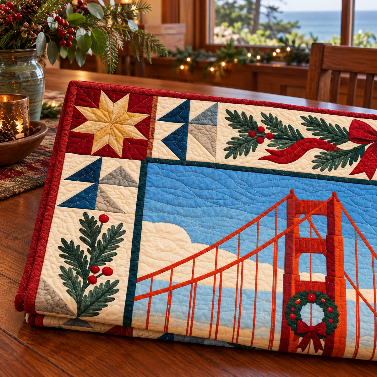 Pacific Gateways Christmas Homecoming TD271026024 Quilt Blanket — folded mockup
