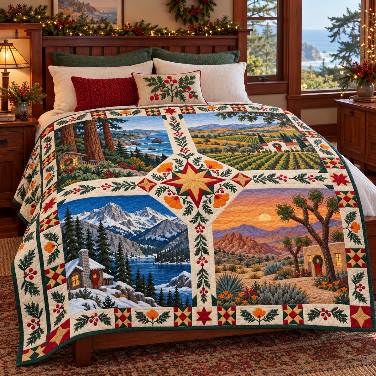 California Christmas Windows TD271026025 Quilt Blanket — bed mockup