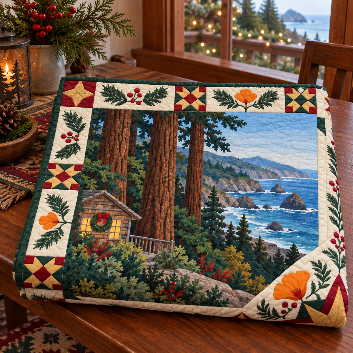 California Christmas Windows TD271026025 Quilt Blanket — folded mockup