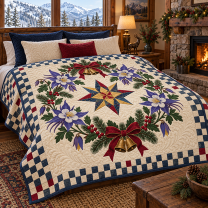 Rocky Mountain columbine Christmas Wreath TD271026027 Quilt Blanket — bed mockup