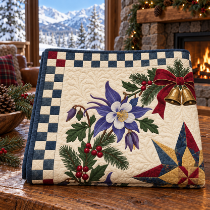 Rocky Mountain columbine Christmas Wreath TD271026027 Quilt Blanket — folded mockup