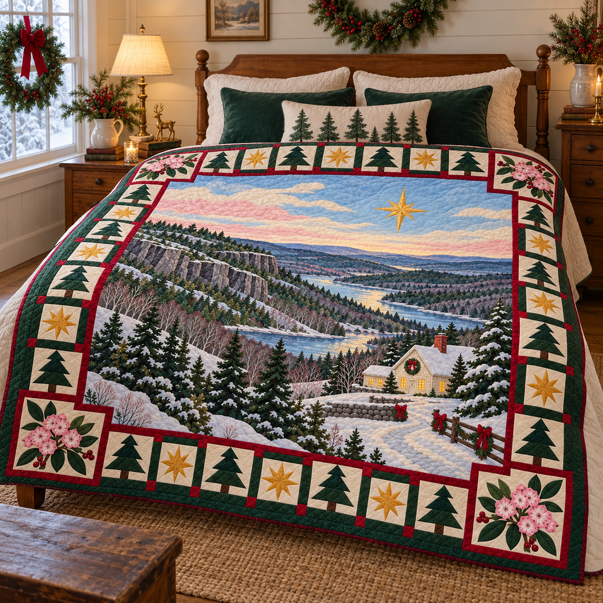 Laurel Ridge Christmas Eve TD271026031 Quilt Blanket — bed mockup