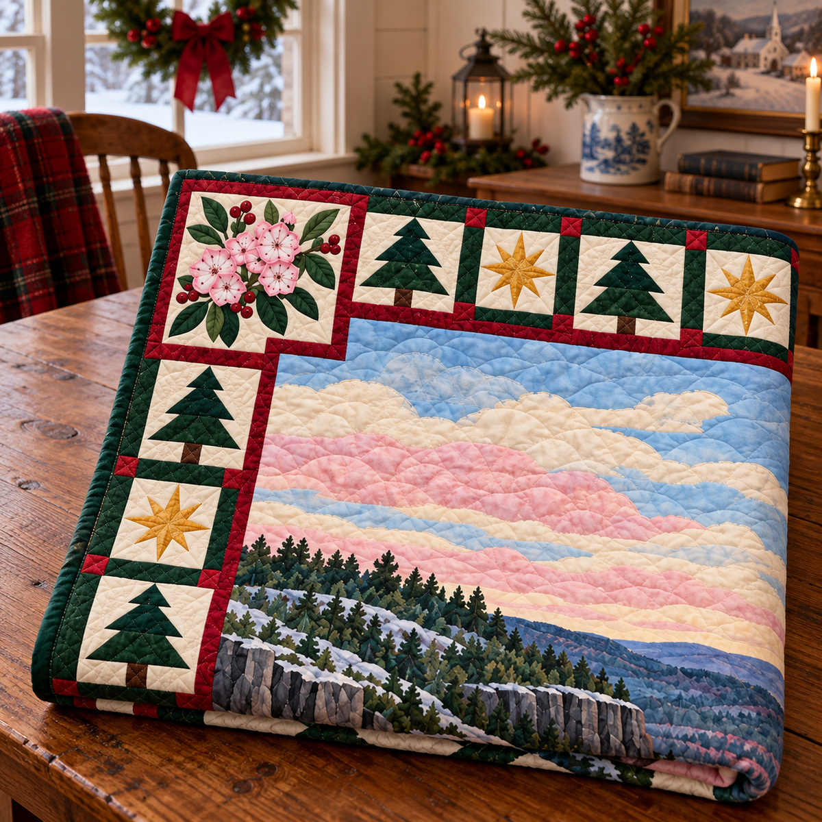 Laurel Ridge Christmas Eve TD271026031 Quilt Blanket — folded mockup