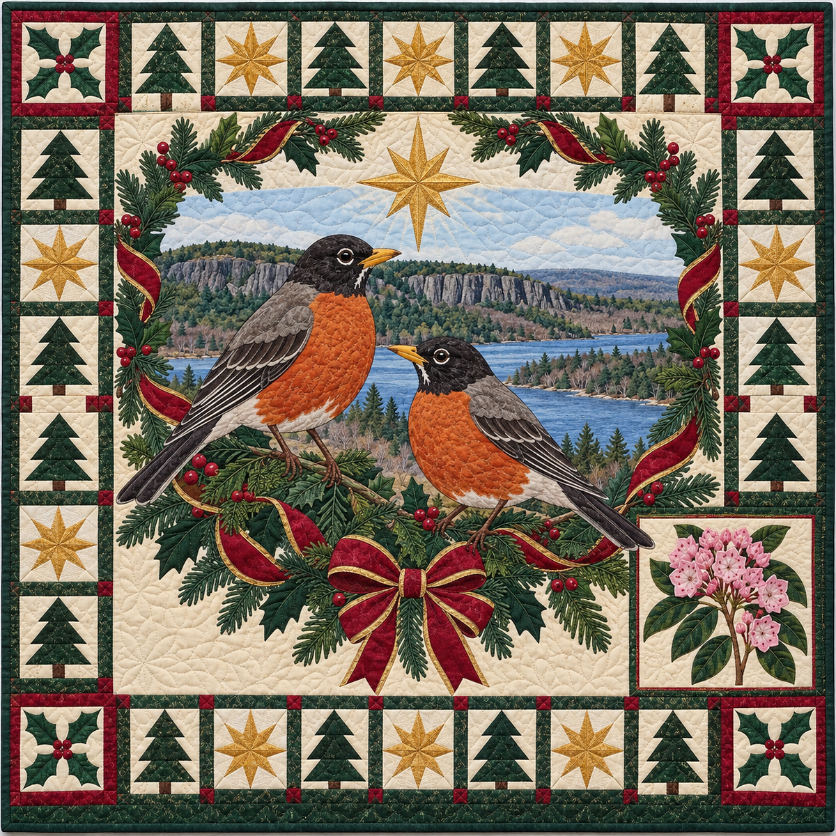 Robin on Laurel Ridge Christmas Star TD271026033 Quilt Blanket — original design