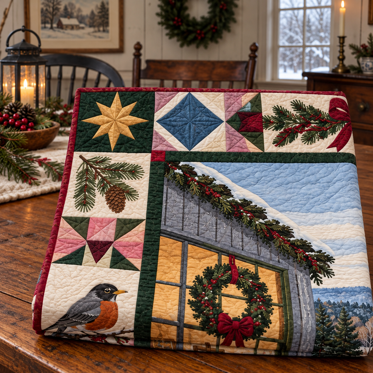 Weir Farm Light Christmas Homecoming TD271026034 Quilt Blanket — folded mockup